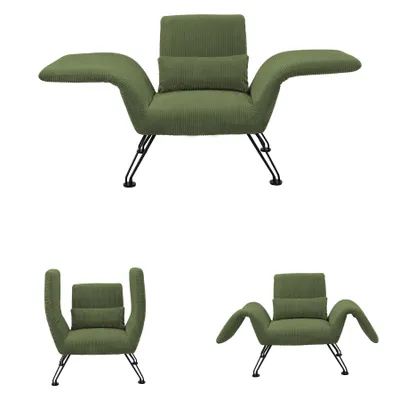 Image de HomeMiYN Fauteuil oreilles avec repose-pieds, fauteuil velours dossier haut, accoudoirs, fauteuil relax pour salon, chambre et coin lecture