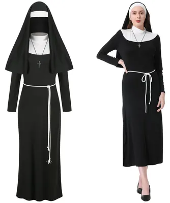 Produktbild von Damen Nonnenkostüm für Halloween Cosplay mit Kopftuch