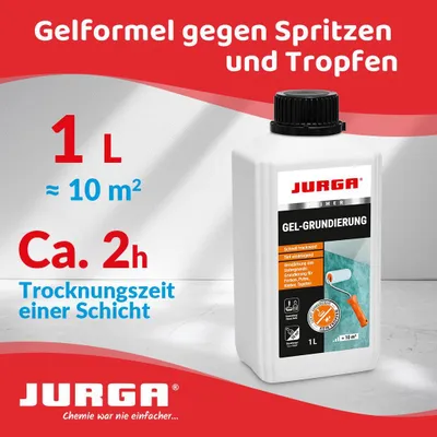 Produktbild von Jurga Tiefgrund LF 1 L, GEL GRUND KEIN TROPFEN, Grundierung für Wand & Boden, Innen & Außen, für Rigips, Gipskarton, Beton, Estrich, Putz, OSB-Platten