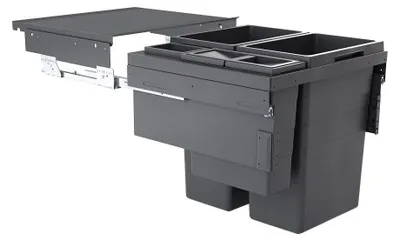 Image de Collecteur de déchets Hailo 3619771 CE Slide Euro-Cargo 2x 38 + 12 + 2.5 litres gris foncé