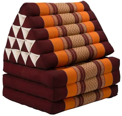 Zdjęcie produktu dla Fine Asianliving tajska poduszka trójkątna 3 podkładki kapok wypełnienie XL 54x180x6cm bordowy czerwony pomarańczowy tajska poduszka mata do medytacji materac kapok 301-J05