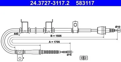 Produktbild von ATE Handbremsseil Seilzug Feststellbremse für HYUNDAI i30 CW (FD) Hinten Rechts 24.3727-3117.2