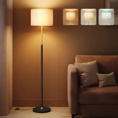 Obrázek produktu pro Stolní lampa – nastavitelné výškové provedení – lampa s nožním spínačem – stmívatelná – patice E27, 6–10 W – látkové stínidlo – včetně žárovky – výška 140–170 cm – zlatá/béžová