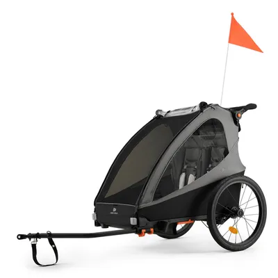 Produktbild von NAVA WALK – 2-in-1 Fahrradanhänger & Buggy für 2 Kinder, verstellbarer Schiebegriff, klappbar, bis 60 kg, mit Federung & Wetterschutz, Grau