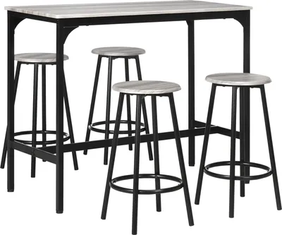 Image de Ensemble table de bar et tabourets de bar, ensemble de 5 pièces, ensemble de table de bar, table de cuisine avec 4 tabourets de bar, ensemble de salle à manger de style industriel, pour la cuisine ou la salle à manger, métal, gris
