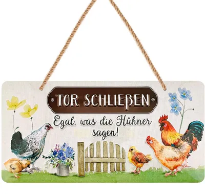 Produktbild von Blechschild Hühnerstall Schild, Hühner Schild Tor Schließen, Hühner Deko Geschenk als Hühnerstall Zubehör 16x32cm