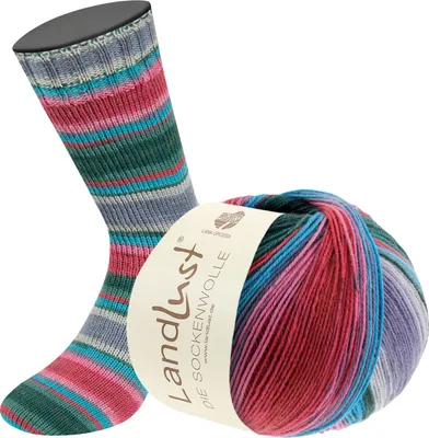 Produktbild von Lana Grossa Landlust DIE SOCKENWOLLE 100 g 4-fach Sockenwolle von Lana Grossa und Landlust 420 m Farbe 126 - Silber-/Hell-/Mittelgrau/Türkis Gestreift