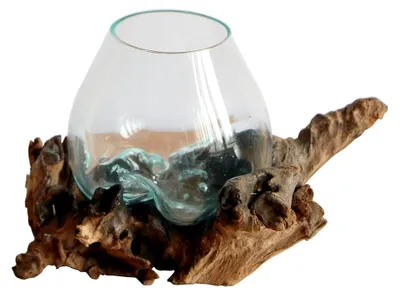 Produktbild von Deko Geschenk Gamal Wurzelholz Glasvase Ø 12-13 cm Teakholz
