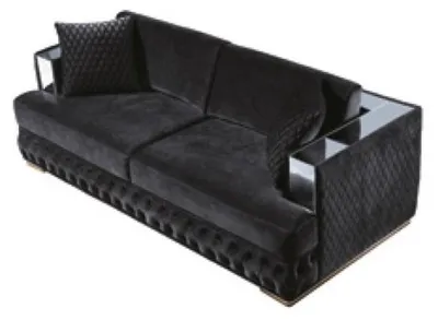Produktbild von Dreisitzer Chesterfield Couch Schwarz Sofas Textil Leder Sofa Couchen Möbel Neu