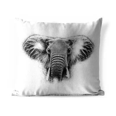 Produktbild von MuchoWow® Outdoor Kissen - Elefant - Tiere - Schwarz - Weiß - 45x45 cm - Wetterfest - Lounge Kissen - Fotokissen - Dekoratives Kissen