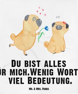 Produktbild von Mr. & Mrs. Panda Fleecedecke Mops Verliebt - Weiß - Geschenk, Sprüche, Knuffig, Liebe, Partner, Plaid, Schlummerdecke, Pure, Babydecke, Schmusedecke, Hund, Erstlingsdecke