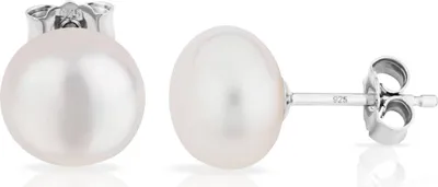 Produktbild von Paar 9,0mm echte Süßwasserperle Ohrstecker 925 Silber Bouton Perlen Ohrringe