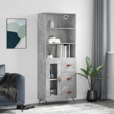 Produktbild von vidaXL Highboard Betongrau 69,5x34x180 cm Holzwerkstoff