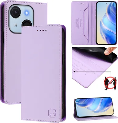 Image de Etui en cuir pour itel A50C, étui à rabat avec fentes pour cartes, portefeuille et support Violet