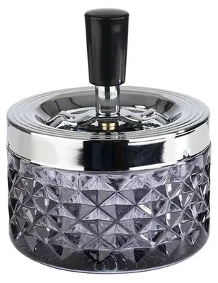 Produktbild von APS 568 Drehaschenbecher PUSH, Glas/Metall, Ø 9,5 cm, Höhe 11 cm, dark grey