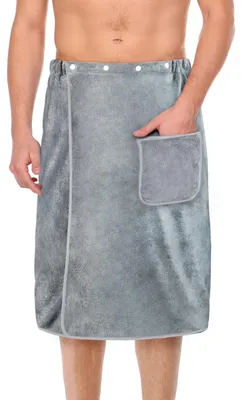 Productafbeelding van Saunakilt voor heren - Elastisch en verstelbaar - Geschikt voor sauna, spa, douche en strand - Grijs, 80 x 150 cm