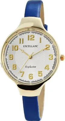 Produktbild von Damenuhr Kunstlederarmband blau Analog Quartzwerk goldfarbene Ziffern