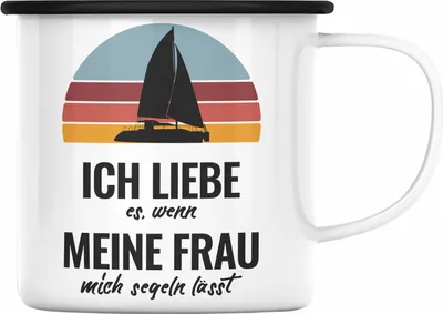 Produktbild von Trendation - Segeln Geschenk Emaille Tasse Mir Reichts Ich Geh Segeln Geschenkidee für Segler Emaille Emaille Tasse Besonders Segelboot Männer (Schwarz)