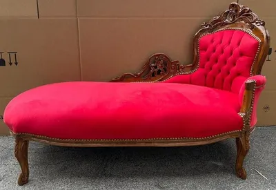 Produktbild von Casa Padrino Barock Chaiselongue Rechte Seite Rot / Braun - Handgefertigte Massivholz Recamiere - Barock Wohnzimmer Möbel - Edel & Prunkvoll