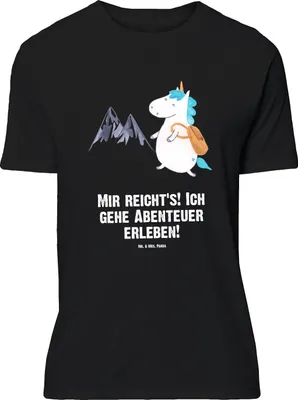 Produktbild von Mr. & Mrs. Panda Größe L T-Shirt Einhorn Bergsteiger - Schwarz - Geschenk, Tshirt, Weltreise, Weltenbummler, Einhörner, Reisen, Unicorn, Urlaub, mit Spruch, Shirt
