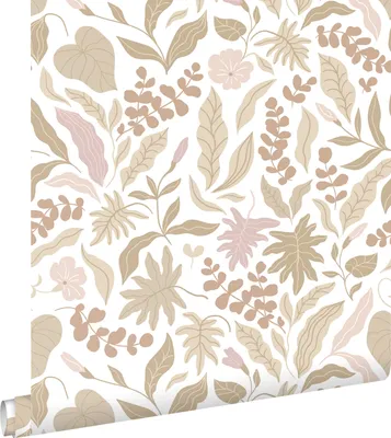 Immagine prodotto di ESTAhome carta da parati foglie e fiori beige e rosa 50 x 900 cm