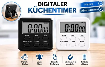 Produktbild von 2x Digitaler Wecker Küchenuhr Kurzzeitmesser Eieruhr Timer Stoppuhr mit Magnet