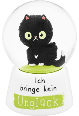 Schneekugel schwarze Katze, Polyresin, 6,5 cm, Spruch