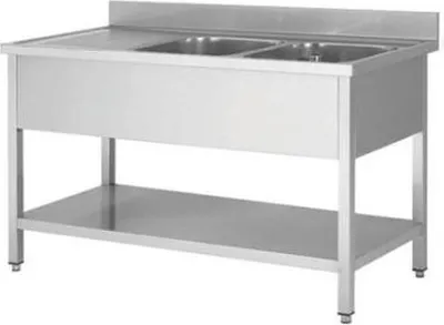 Immagine prodotto di Mobile lavello in acciaio inox, due vasche a destra, 160 x 70
