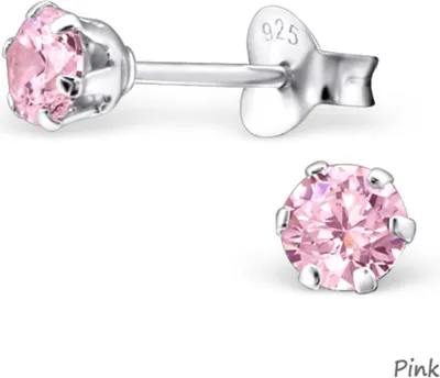 Produktbild von Zirkonia Ohrstecker Silber: Runde Kristall Ohrringe Pink