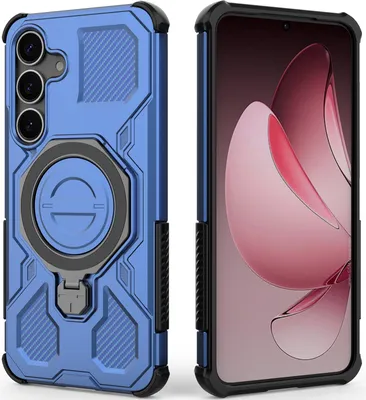 Immagine prodotto di Cover resistente per Samsung Galaxy S25+, custodia robusta con supporto ad anello, supporto magnetico e supporto Blu