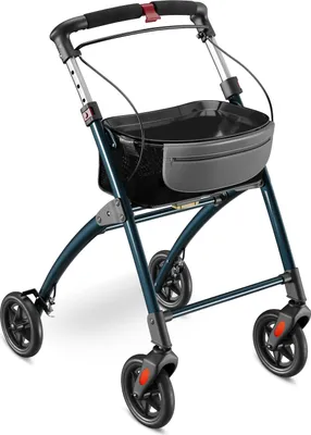 Produktbild von ELONEO Wohnungsrollator 54cm breit, faltbar und leicht, inkl. Tablett & Stoffkorb, Rollator schmal für die Wohnung, Indoor-Rollator, klappbar, Aluminium,Mobilität für Zuhause anthrazit
