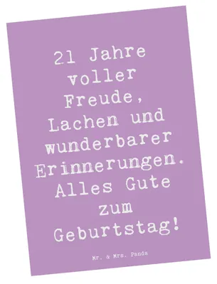 Produktbild von Mr. & Mrs. Panda Postkarte Spruch 21. Geburtstag Freude - Lavendeltraum - Geschenk, Feiern, Postkarten, Erwachsensein, Feier, Happy Birthday, Ansichtskarte, Grußkarte