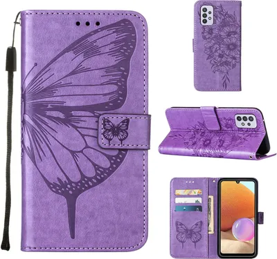 Obrázek produktu pro Galaxy A32 5G Pouzdro, Motýlí Reliéf Flip Kožené Pouzdro s Kapsami na Karty a Stojánkem pro Samsung Galaxy A32 5G Fialový