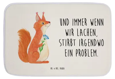 Produktbild von Mr. & Mrs. Panda Badezimmerteppich Eichhörnchen Blume - Weiß - Geschenk, duschmatte, Lustige Sprüche, Teppich Bad, glücklich Spruch, Lachen, Duschvorleger, Badematte