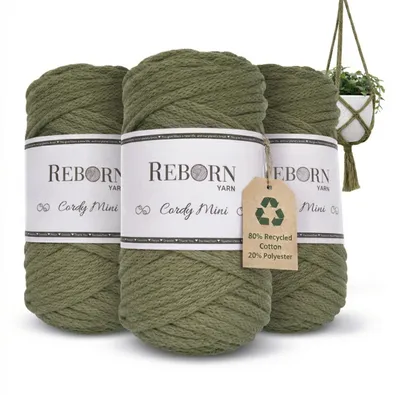 Produktbild von Makramee Garn 3mm Cordy Mini, 3x 250g Baumwollkordel, weich & reißfest 162 Olive Green