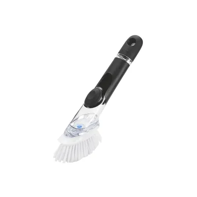 Image de OXO Brosse à vaisselle avec distributeur de produit à vaisselle 30x3,2x9,5cm, blanc/noir/clair