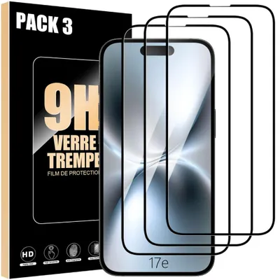 Image de 3 Verre Trempé Intégral pour iPhone 17e - Protection d'écran Antichoc Anti-Rayures 9H