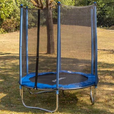 Produktbild von MUWO Outdoor Trampolin 182 cm mit Sicherheitsnetz, gepolsterte Stangen, 150 kg Tragkraft, stabile U-Füße – sicherer Sprungspaß im Garten blau | MW-266