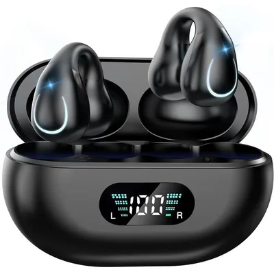 Produktbild von Bluetooth 5.3 Clip-On Kopfhörer mit AI-Übersetzung, Open-Ear Sport Ohrhörer, 240h Laufzeit, LED Display, Noise Reduction