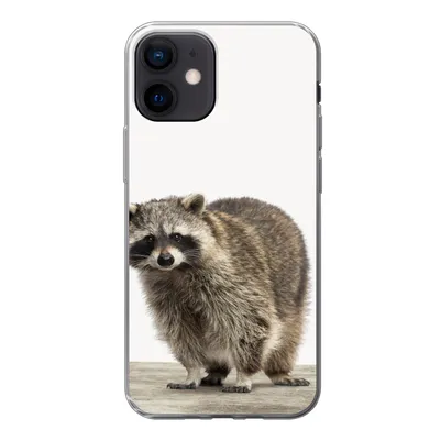 Produktbild von MuchoWow® Handyhülle Schutzhülle Hülle für iPhone 12 Waschbär - Tiere - weißer Hintergrund - Jungen - Mädchen - Kinder Silikon Softcase Handy Hülle - Schutzhülle