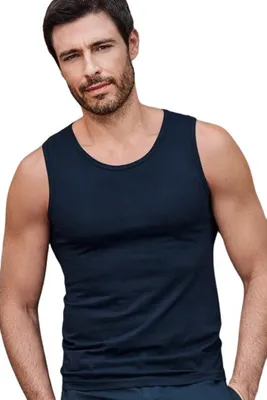 Produktbild von Herren-Tanktop, 100% Baumwolle, unbedruckt, einfarbig, 160g/m2, Farbe dunkelblau, Größe L