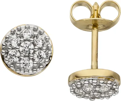 Produktbild von JOBO Ohrstecker 375 Gold Gelbgold bicolor 14 Zirkonia Ohrringe Goldohrringe