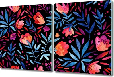 Produktbild von Glas Schneidebrett Herdabdeckplatten Schneideplatten - 2x 40x52 cm - Aquarell Blumen