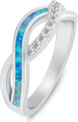 Produktbild von Eleganter Silberring mit Zirkonen und synthetischem Opal RI126WLB - Ring: 52 mm