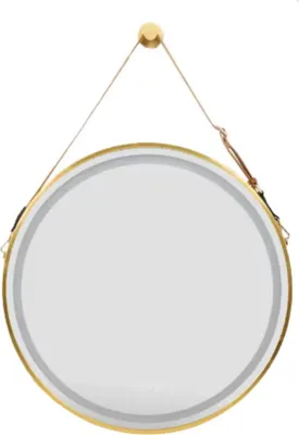Zdjęcie produktu dla Okrągłe lustro łazienkowe LED – 80 cm – montaż na ścianie – regulowana jasność – funkcja przeciwmgielna – złota rama – lustro do makijażu – nowoczesne