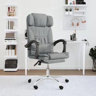 Productafbeelding van Bureau stoel met massagefunctie, lichtgrijs, met stoffen bekleding, in hoogte verstelbaar, draaibaar, met armleuningen, rugleuning en lendensteun, geschikt voor thuiswerken en kantoren