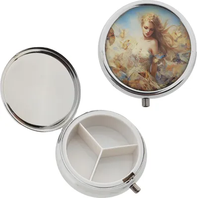 Produktbild von Vintage Pillendose Schwarz – Elegante Tablettenbox mit 3 Fächern, Metall, 1 Stück