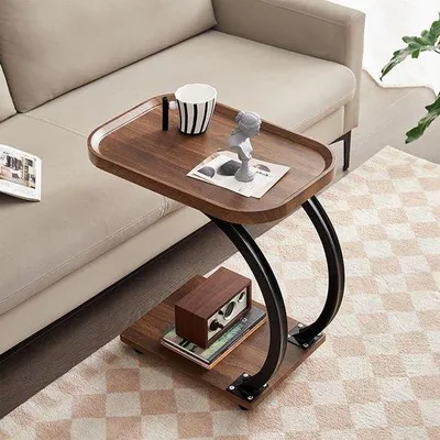 Immagine prodotto di Tavolo in legno con struttura in metallo e rotelle, 52x34x60 cm, design industriale