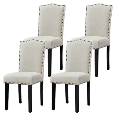 Produktbild von 4er Set Esszimmerstühle Küchenstühle mit Nieten, Polsterstuhl bis 136 kg belastbar, Moderner Stuhl für Küche/Esszimmer/Restaurant Beige