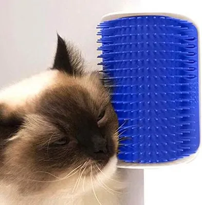 Productafbeelding van Hoekborstel Kat - Vachtverzorging Zelf - Ontspannen Vachtverzorging - Zelfmassage Functie - 13 x 12 x 5 cm - Blauw